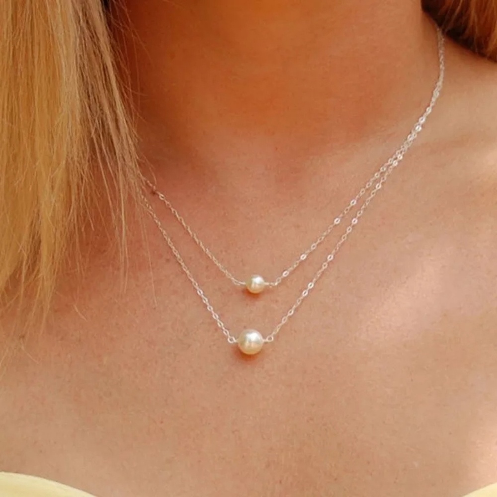NEW! Double Layered Silver Pearl Necklace - Picture 3 of 3